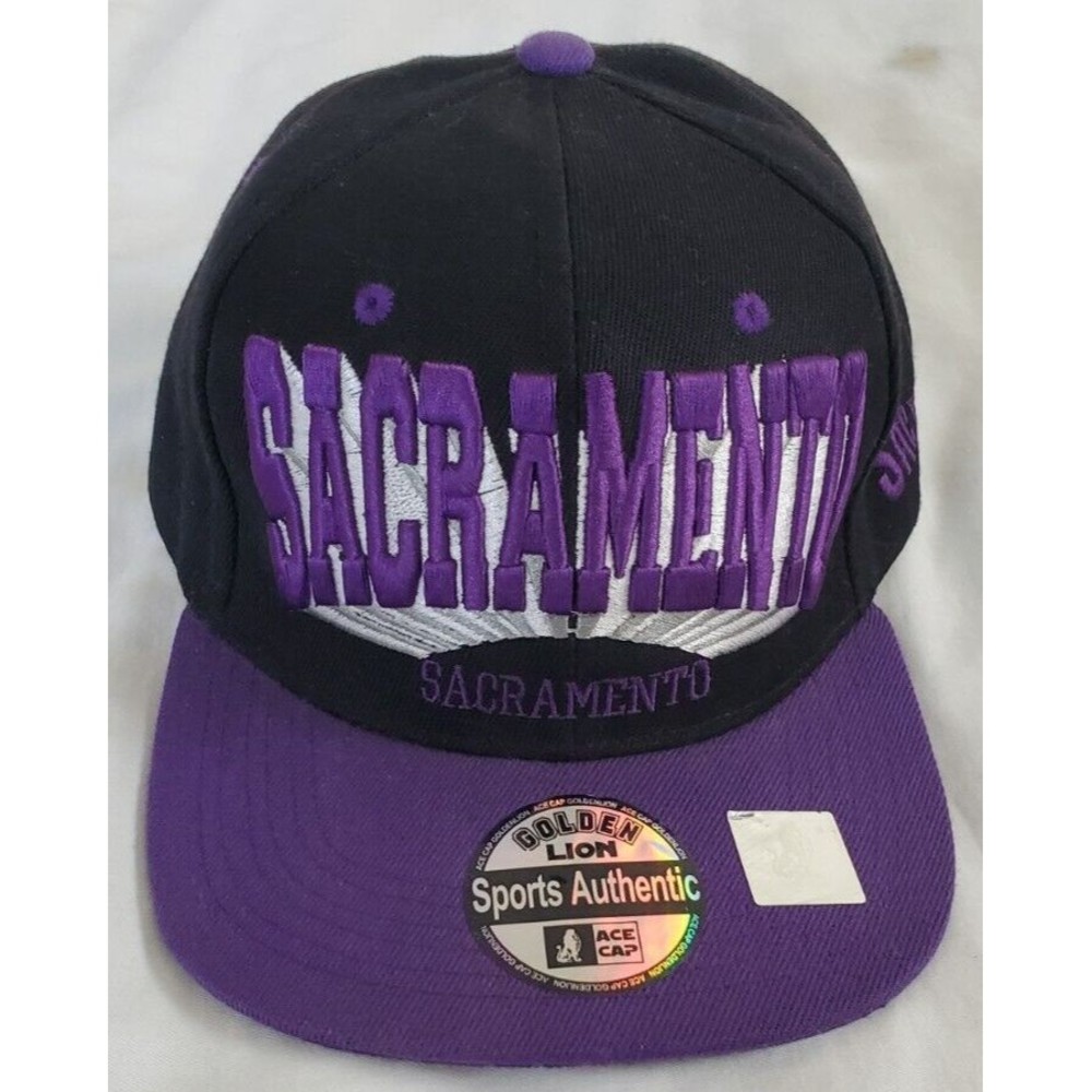Sacramento Baseball Cap Hat Snapback SAC Black Purple Golden Lion